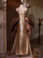 Champag Gold Strapless Prom Dress